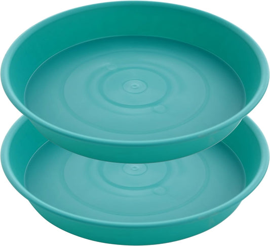 2 Pack of 14 inch Plant Saucers Bird Bath Bow Round, Plastic Plant Saucer Tray for Pots, White Planters for Indoor Plants, Plant Trays for Planter 12-15" (14", Teal)