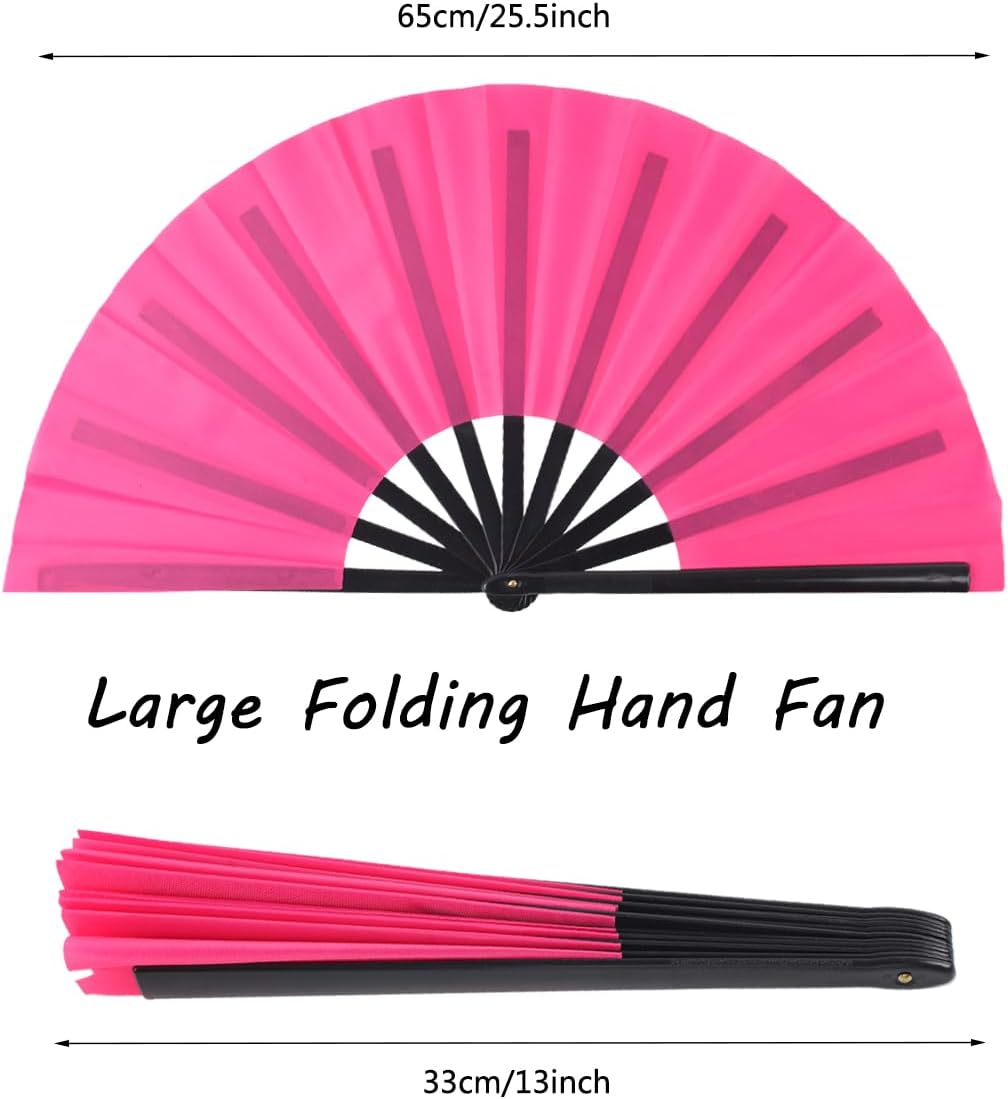 4 Pack Large Folding Hand Fan, Plastic Hand Held Folding Fans Chinese Kung Fu Hand Fan Decorative Folding Fans for Dance, Performance, Festival or Home Decorations(Pink)