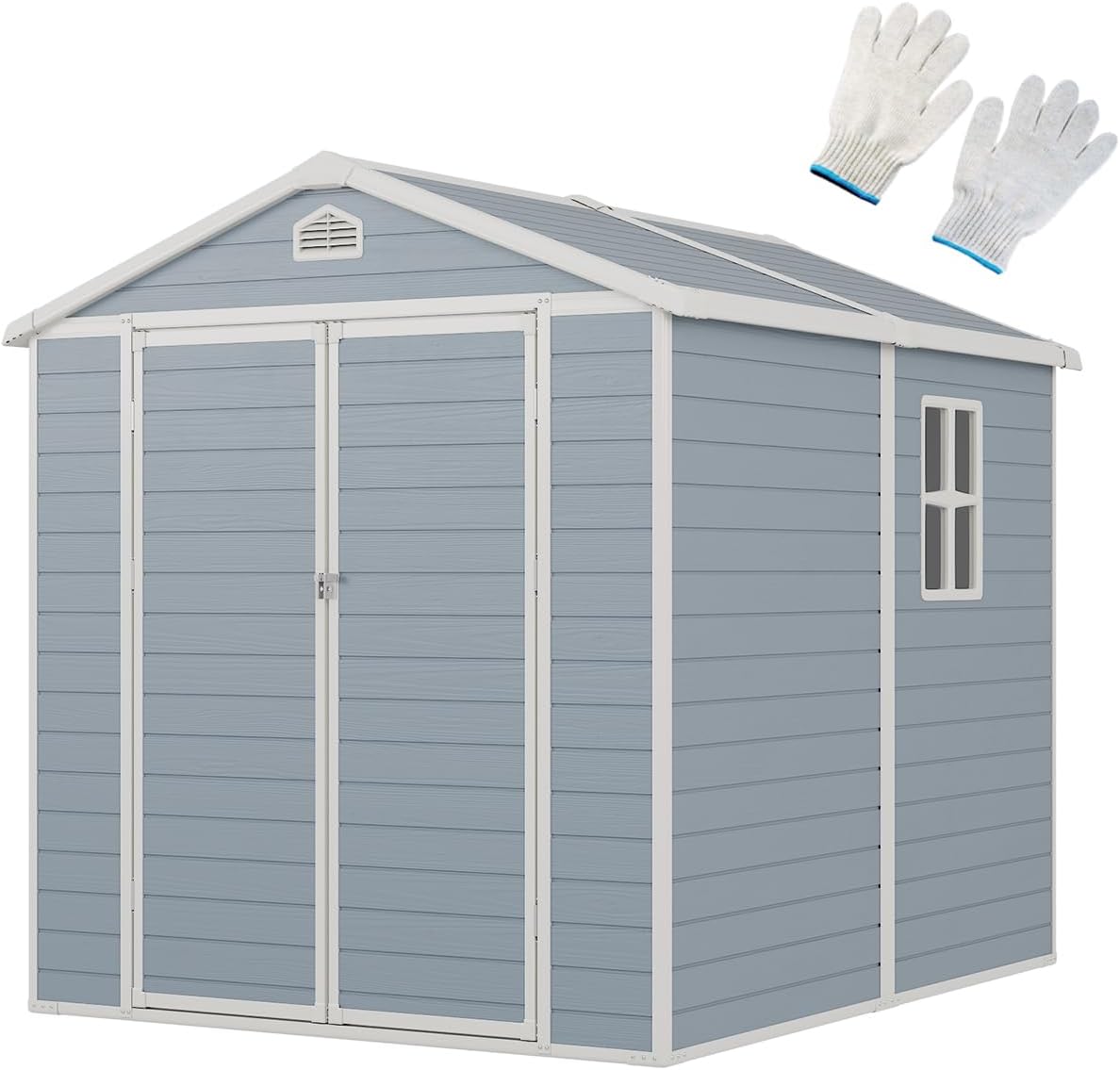 Outdoor Storage Shed, 8X6 FT Resin Shed with Floor and Lockable Doors, 260 CU.FT Waterproof Patio Storage Cabinet, Plastic Construction for Outdoor Storage