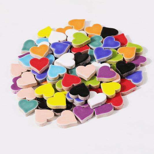 40pcs/100g Pack of Mosaic Tile Supplies for DIY Crafts, Plates, Picture Frames, Flowerpots, Handmade Jewelry - 1.5x1.5 cm Love Heart Ceramic Decorative Tiles (Love Heart Mix)