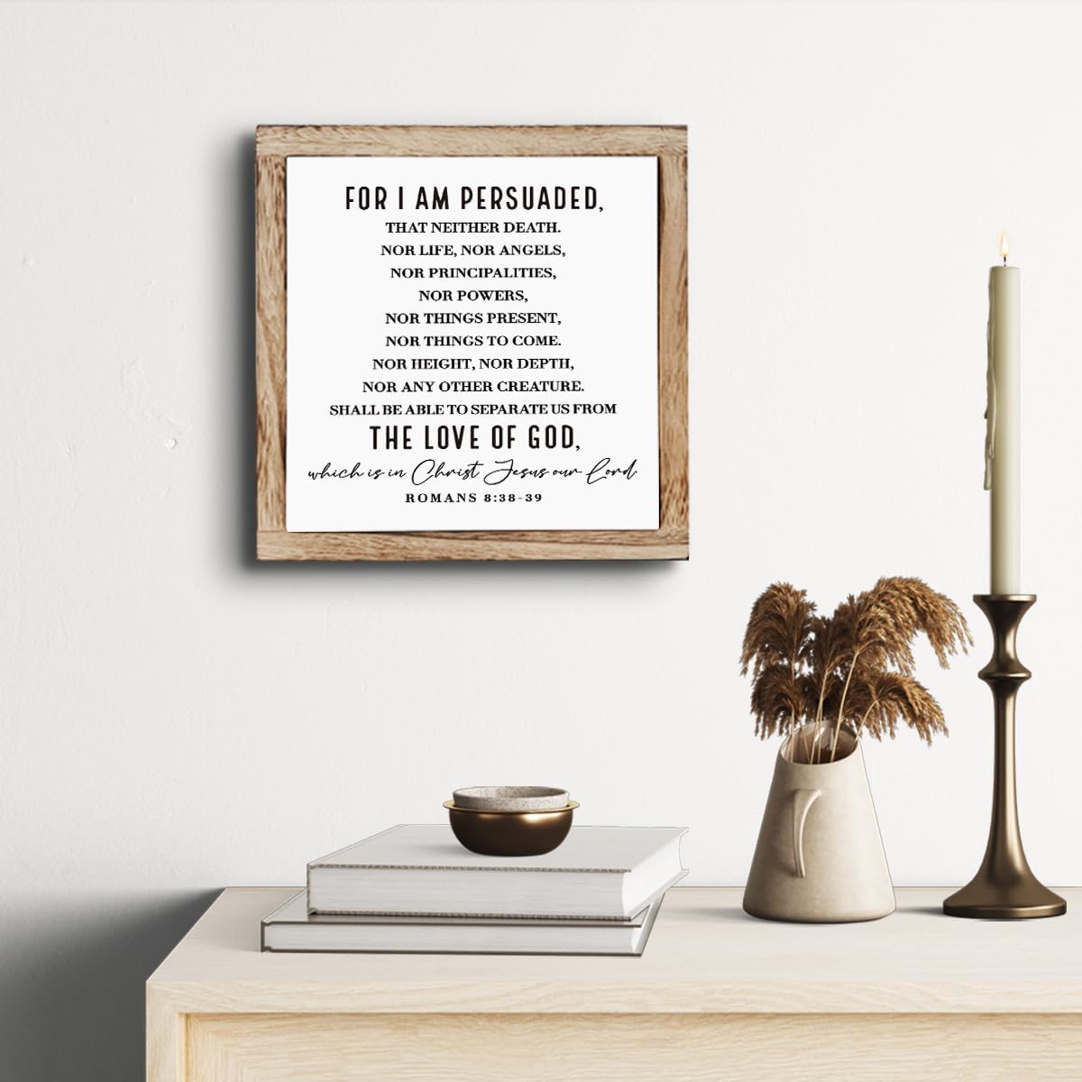 Scripture Sign, Romans 8:38-39 - For I am Persuaded Sign, Wooden Plaques Box Signs, Bible Verse Decor Art, Farmhouse Decoration for Shelf, Christian Wooden Table Signs, Religious Home Office Decor