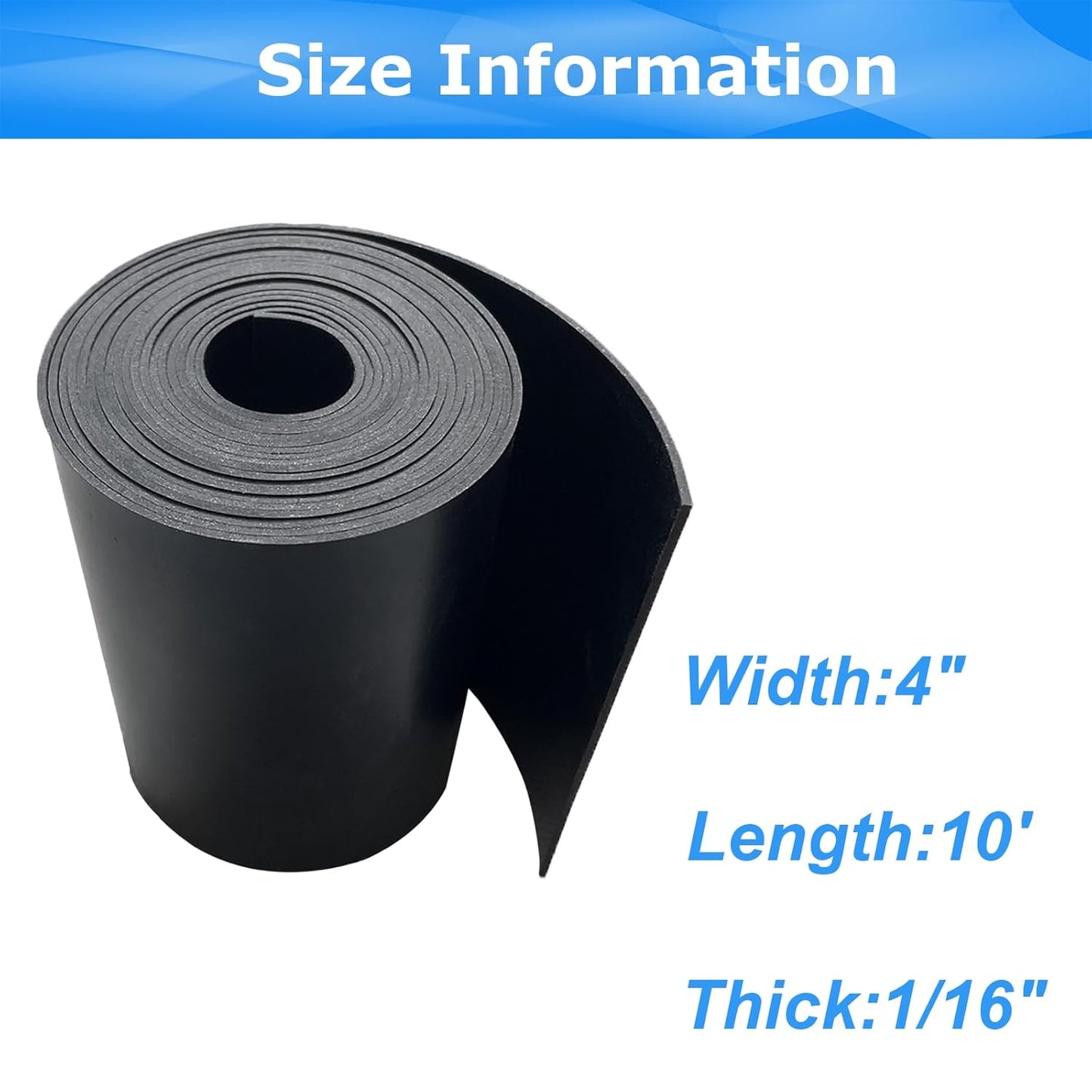 Solid Rubber Sheets,Rolls & Strips 1/16 (.062)" Thick X 4" Wide X 10'Long, Solid Rubber Strips for DIY Gaskets Crafts Pads Sealing Abrasion Supports Flooring Protection Warehouse