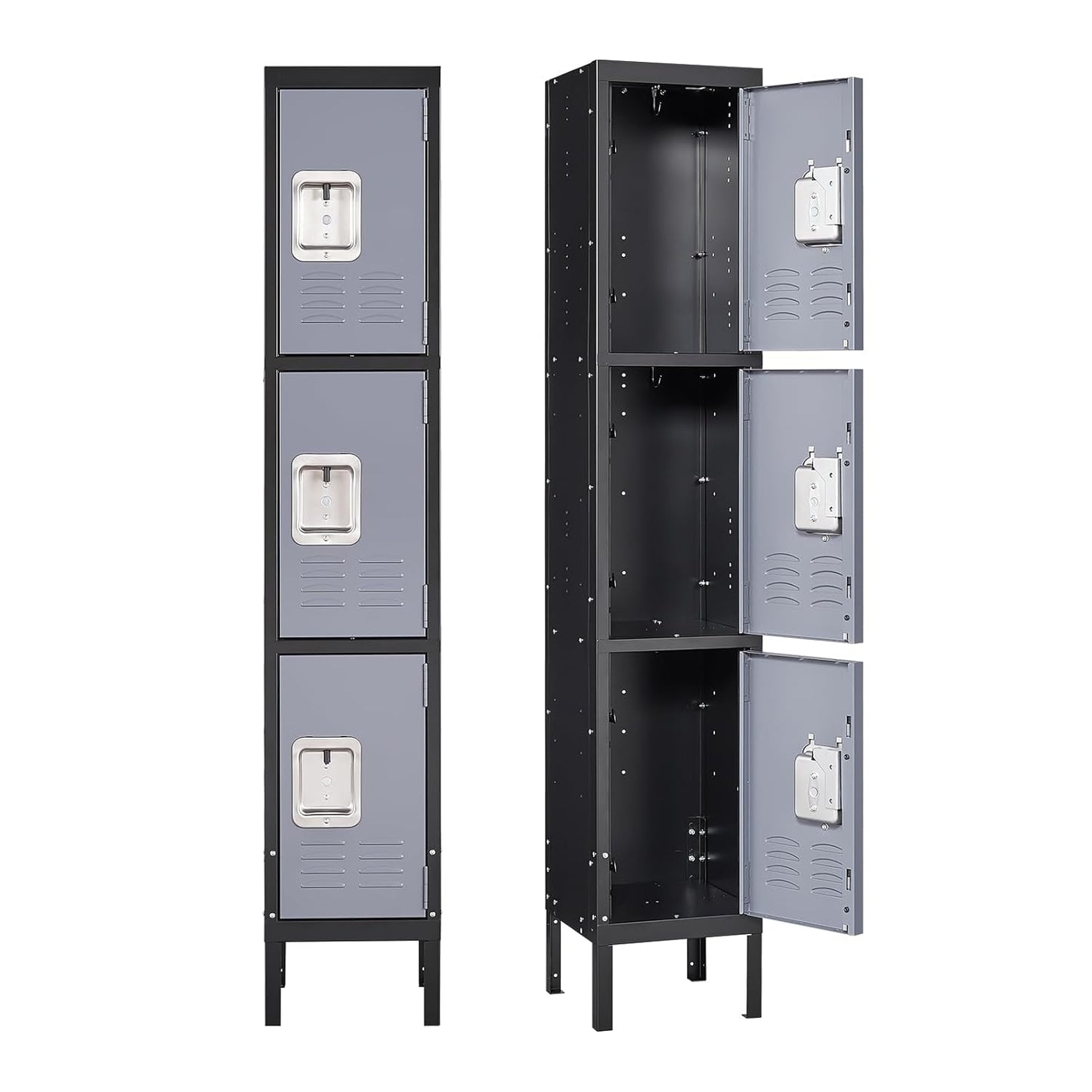 Yizosh Metal Lockers for Employees with Lock, Employees Locker Storage Cabinet with 3 Doors, Tall Steel Storage Locker for Gym, School, Office (Gray Black, 3 Door)