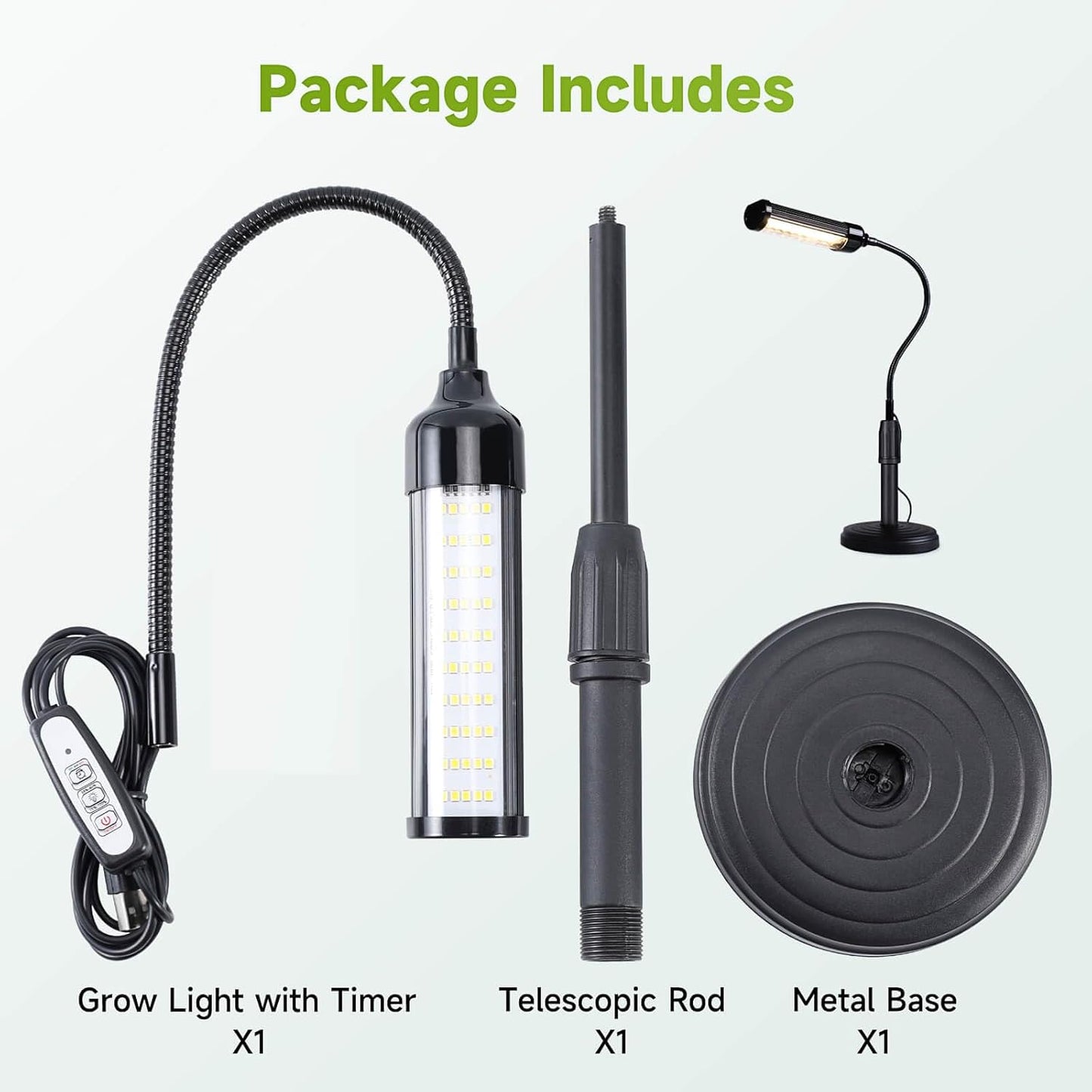 Grow Lights for Indoor Plants Desk LED Grow Light with Base Full Spectrum 50 LEDs Warm White for Indoor Plant Growing Lamp, Adjustable Gooseneck, Suitable Plants Growth (Without USB Plug)