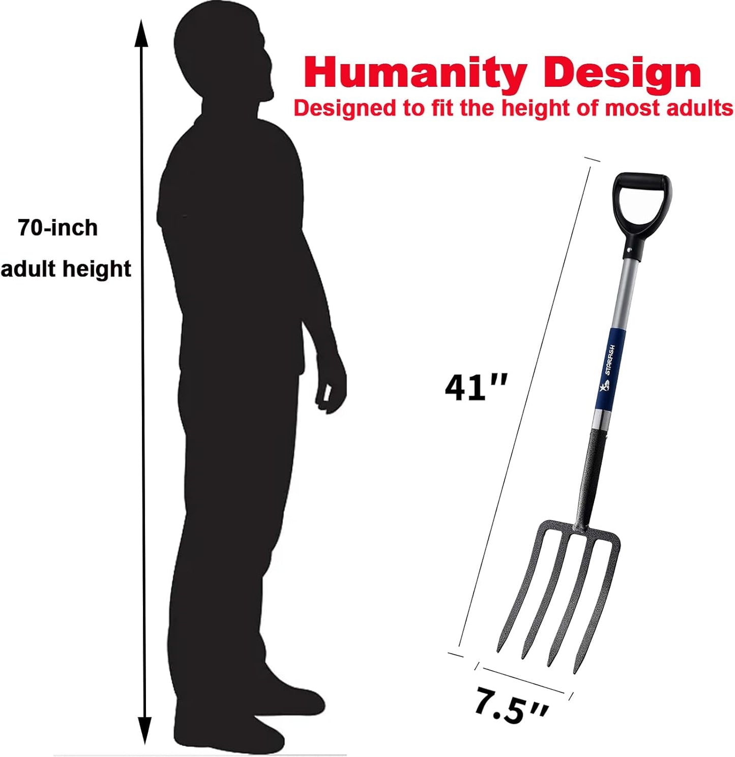4-Tine Spading Digging Fork, Garden Digging Spading Fork Forged Steel with D-Grip Handle 41“