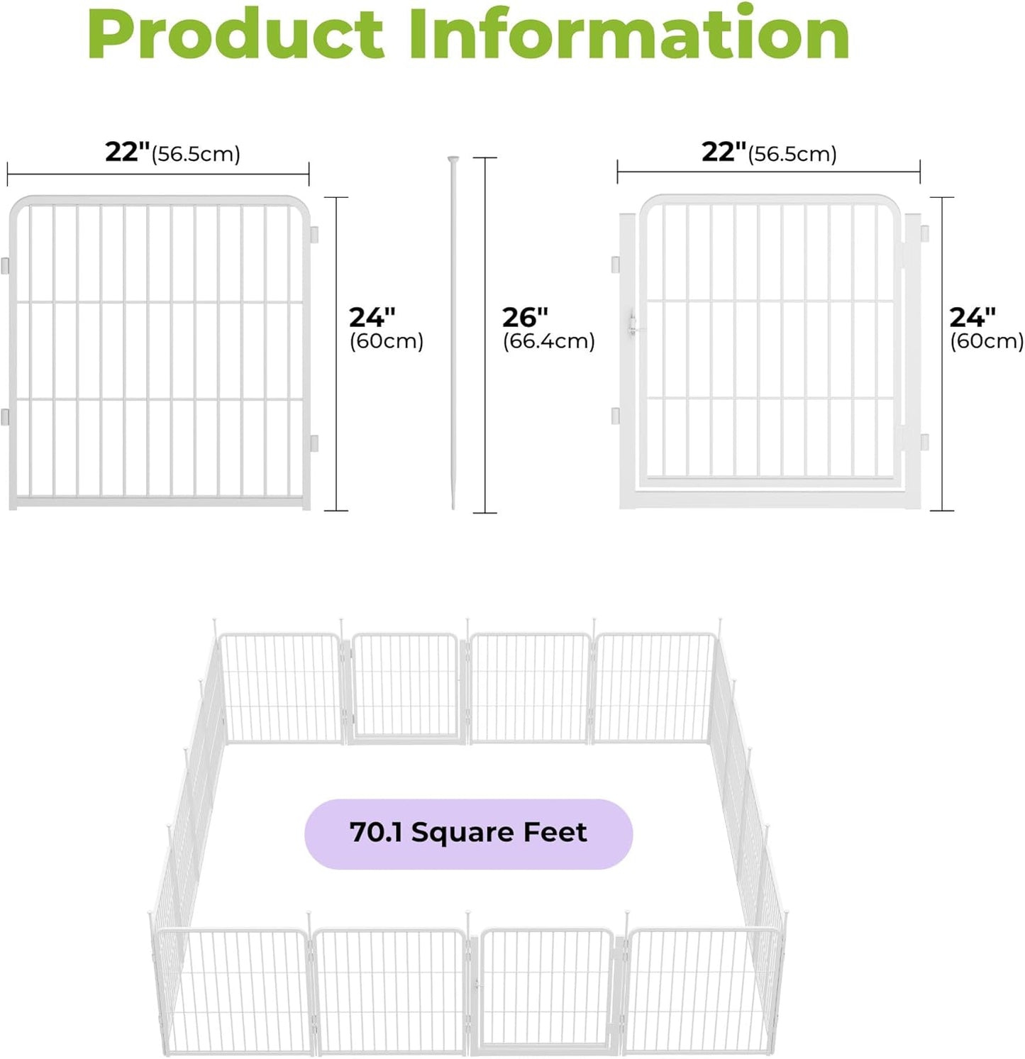 Decorative Garden Fence with Gate 24 in(H) x 29.7 ft(L) 16 Panels, Heavy Duty Metal Animal Barrier Fence for Yard, Flower Bed Fencing, Garden Border Fence, Easy Set Up, White