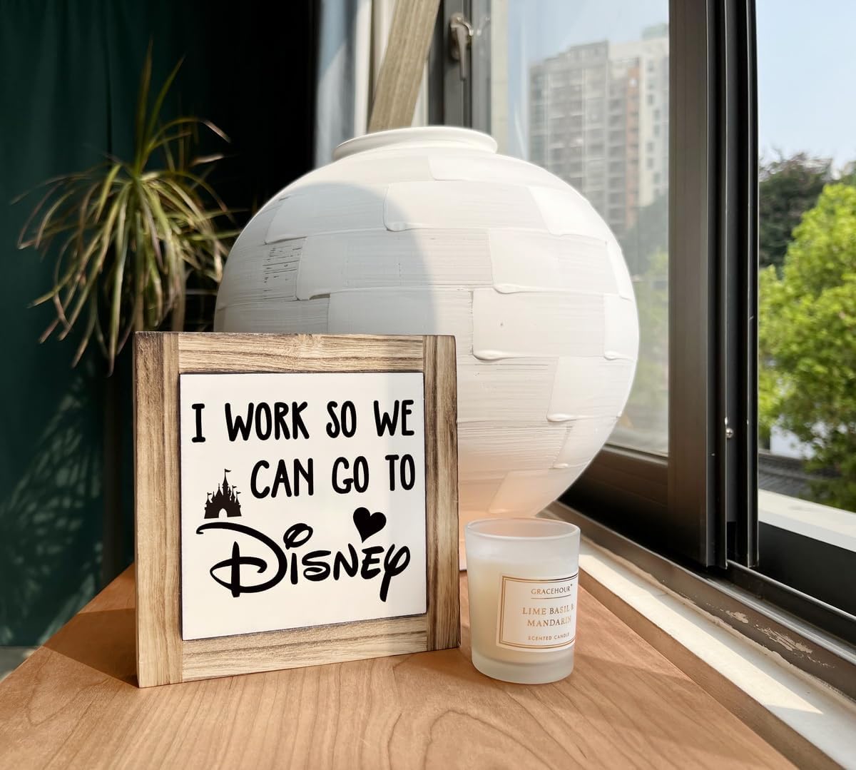 Inspirational Wood Signs, Box Wood Plaques Desk Décor, Decorative Plaques and Signs, Rustic Office Decor Art, Motivational Office Desk Decor, Farmhouse House Decoration, I Work So We Can Go to Disney