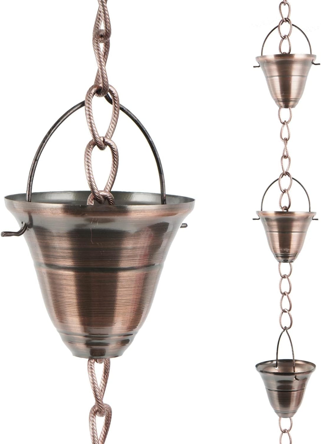 DUSVALLY Rain Chain, 8FT Bell Metal Rain Chain, Functional and Decorative Replacement for Gutter Downspouts, Divert Water and Home Display, Adjustable, Antique Gold