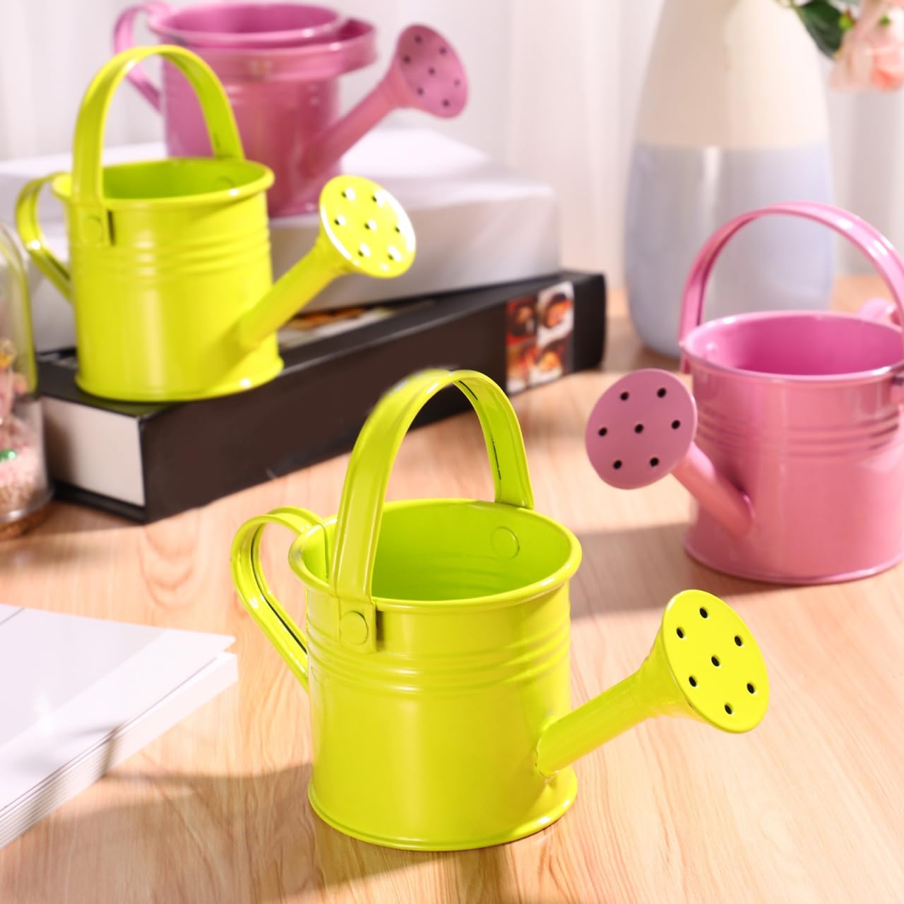 Yardwe 5pcs Kids Metal Watering Cans, Mini Iron Watering Pots with Long Spout and Ergonomic Handle for Indoor Plants, Garden, and Home Use, 6.29 X 2.95 X 2.95 Inch