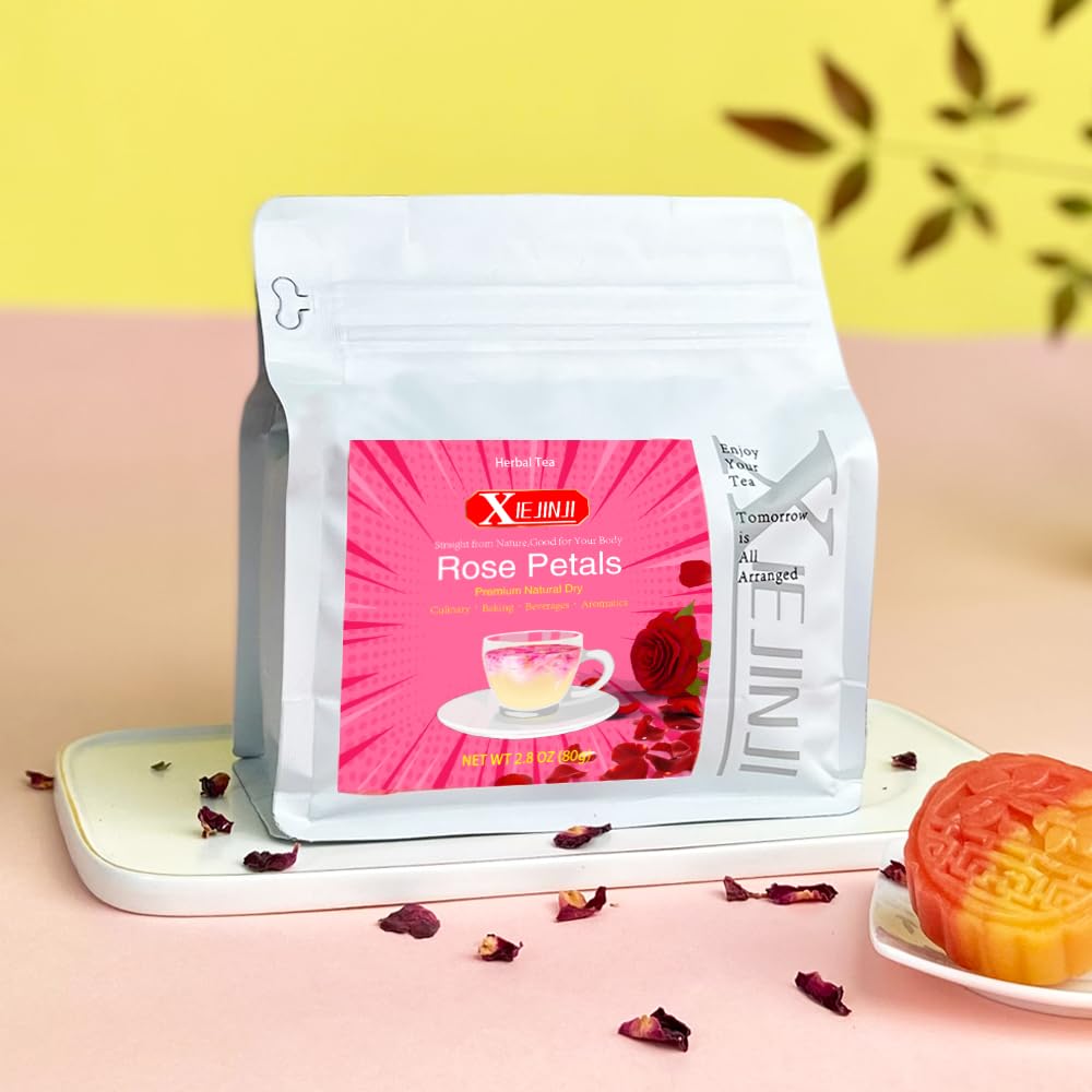 XIEJINJI Dried Rose Petals - 2.8oz/80g, Food-Grade Edible Rose Petals, Dried Flower Petals for Herbal Tea, Decoration, Baking, Crafting