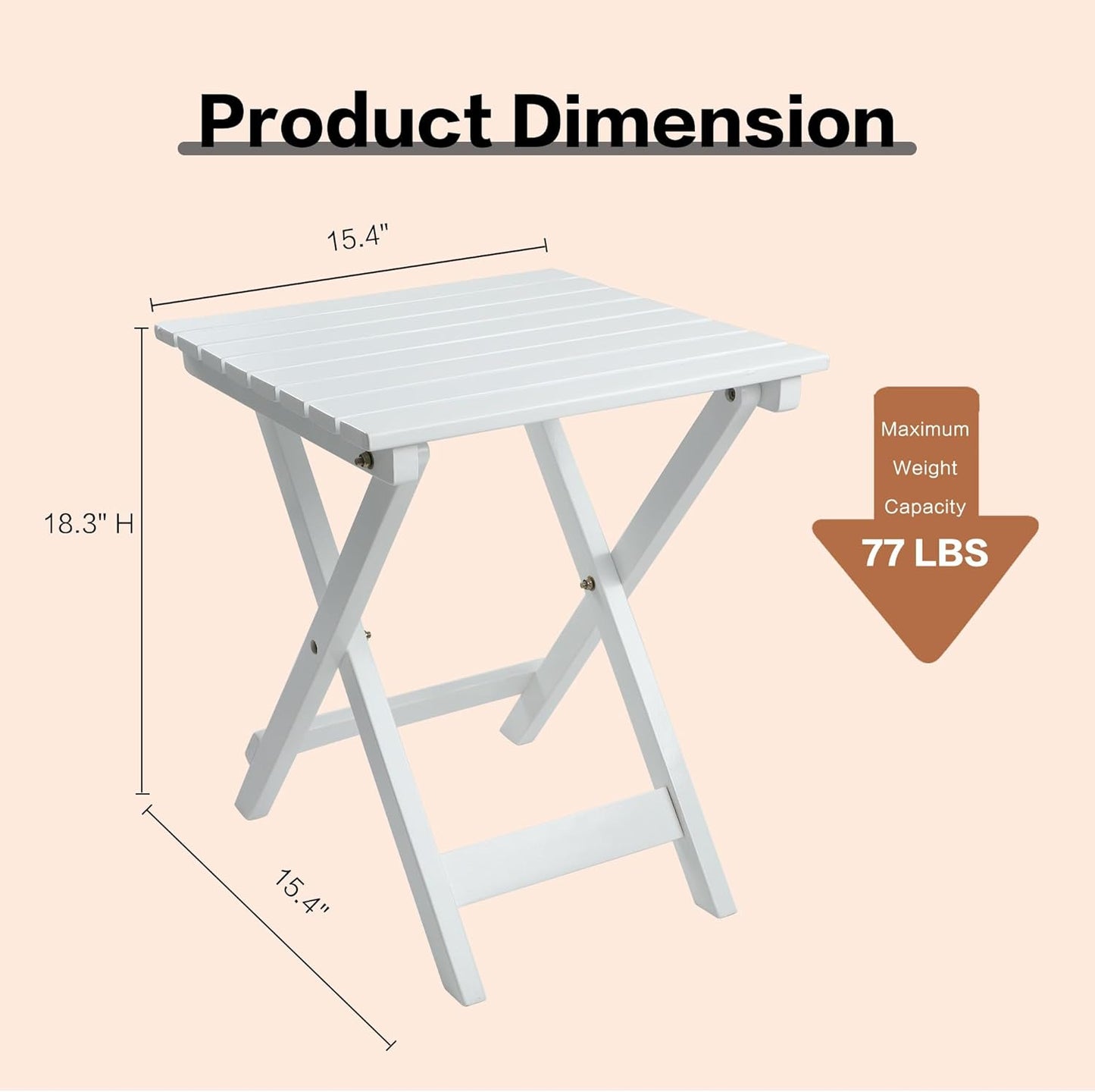 Outdoor Patio Side Table Small Wood End Square Table Folding Coffee Furniture for Living Room, Bedroom, Plant Stand, Camping Portable White