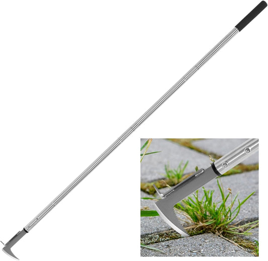 Crack Weeder, Stainless Steel Manual Crevice Weeding Tool, Long Handle Weed Grabber Remover, L-Shaped Manual Weeder Puller, Durable Crevice Weeding Tool for Sidewalk Garden Patio Lawn