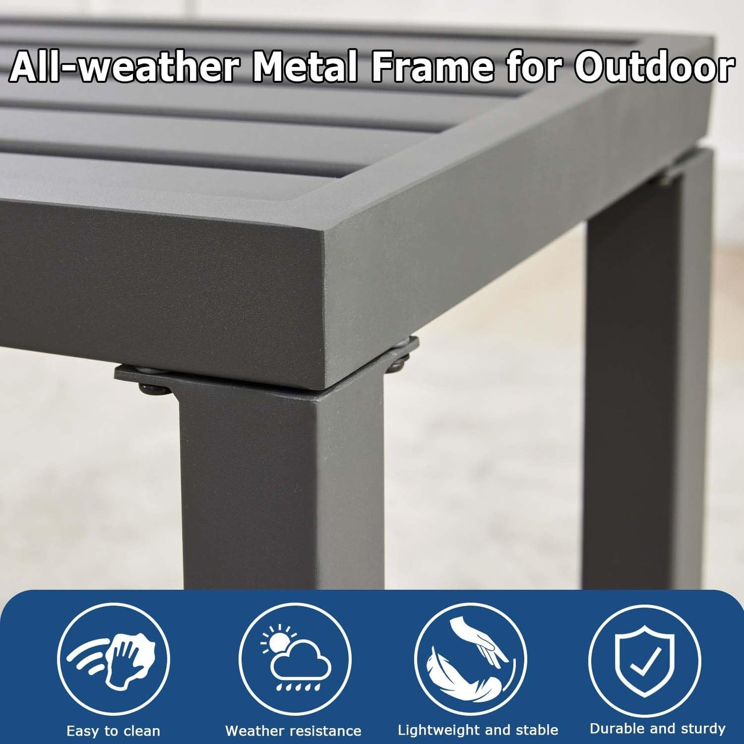 46" Outdoor Metal Backless Bench Set of 2, All-Weather Patio Garden Bench for Backyard, Porch, or Lawn, Durable Steel Bench for Outdoor Spaces, Grey