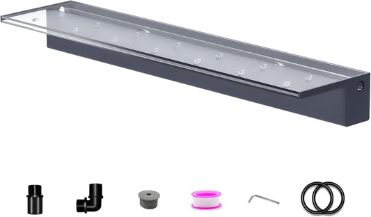 Pool Fountain, LONGRUNNEW Transparent Acrylic Pool Waterfall Spillway with Pipe Connector Kits for Indoor/Outdoor Decorative, 35.4 Inches Pool Water Feature for Garden Patio, Backyard Koi Pond Decor