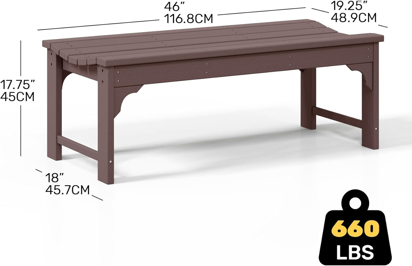 Outdoor Benches Weatherproof, All Weather Resistant Park Bench Poly Lumber Backless Garden Bench Seat for Entryway Front Porch, Dark Brown