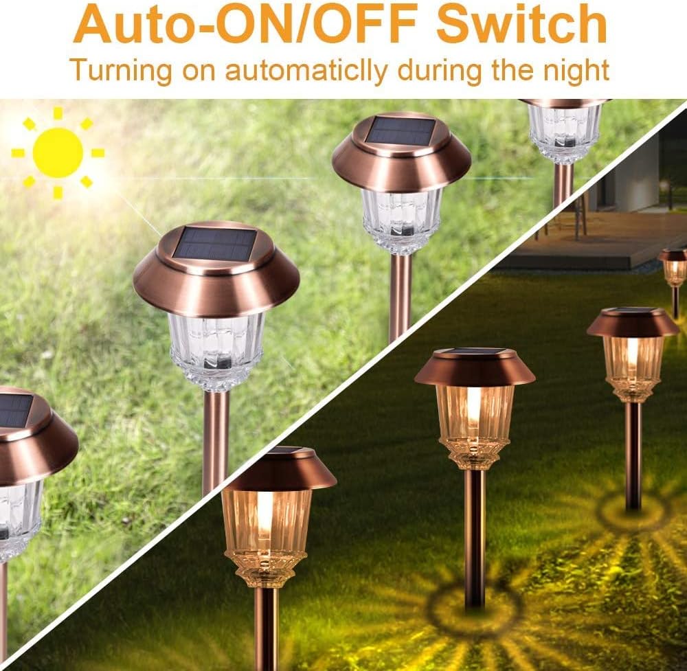 XMCOSY+ Solar Pathway Lights Outdoor - 6 Pack Solar Garden Lights, 10-40 LM Dimmable Solar Lights Outdoor Waterproof Auto On/Off IP 65 Solar Powered Landscape Lighting for Patio Walkway Driveway