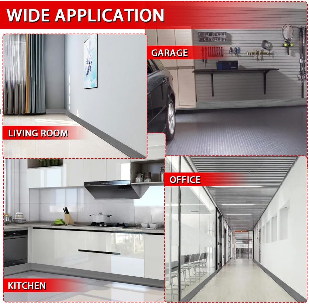 FONUNO Vinyl Wall Base Baseboard Molding Trim 4" Flexible Self Adhesive Rubber Wall Base Moulding Trim Peel and Stick Design, 4 Inch x 60 Feet, Medium Grey Wood Grain