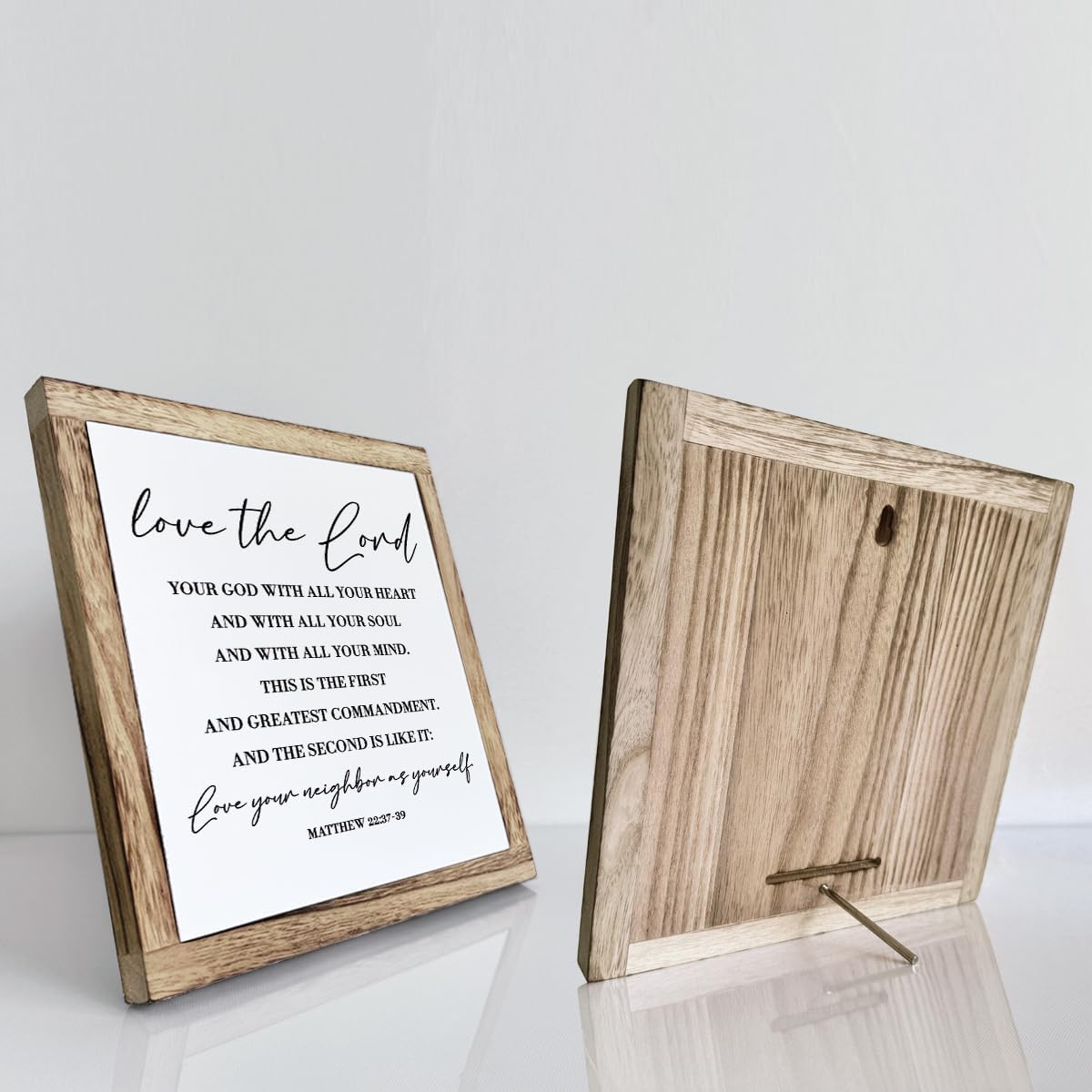 Scripture Sign - Matthew 22:37-39, Love Your Lord - Wooden Plaque, Farmhouse Table Decor, Christian Gift