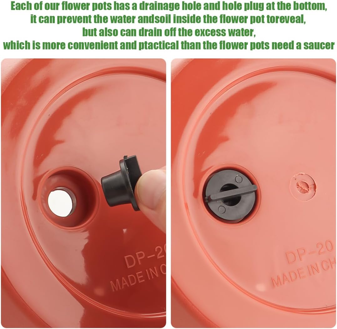 Plant Pots Set of 5, 10" Outside Diameter Flower Pots, 8.5" Inner Diameter Plant Planters with Drainage Hole, Durable Garden Pots Perfect for Indoor & Outdoor Plant Planting, Decor(Pottery Red)