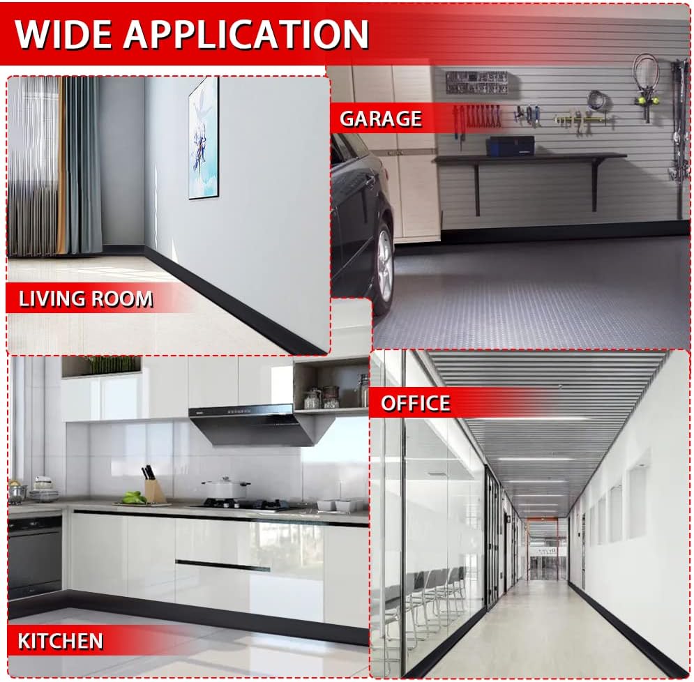 Vinyl Wall Base Baseboard Molding Trim 6" Flexible Self Adhesive Rubber Wall Base Moulding Trim Peel and Stick Design, 6 Inch x 40 Feet, Black