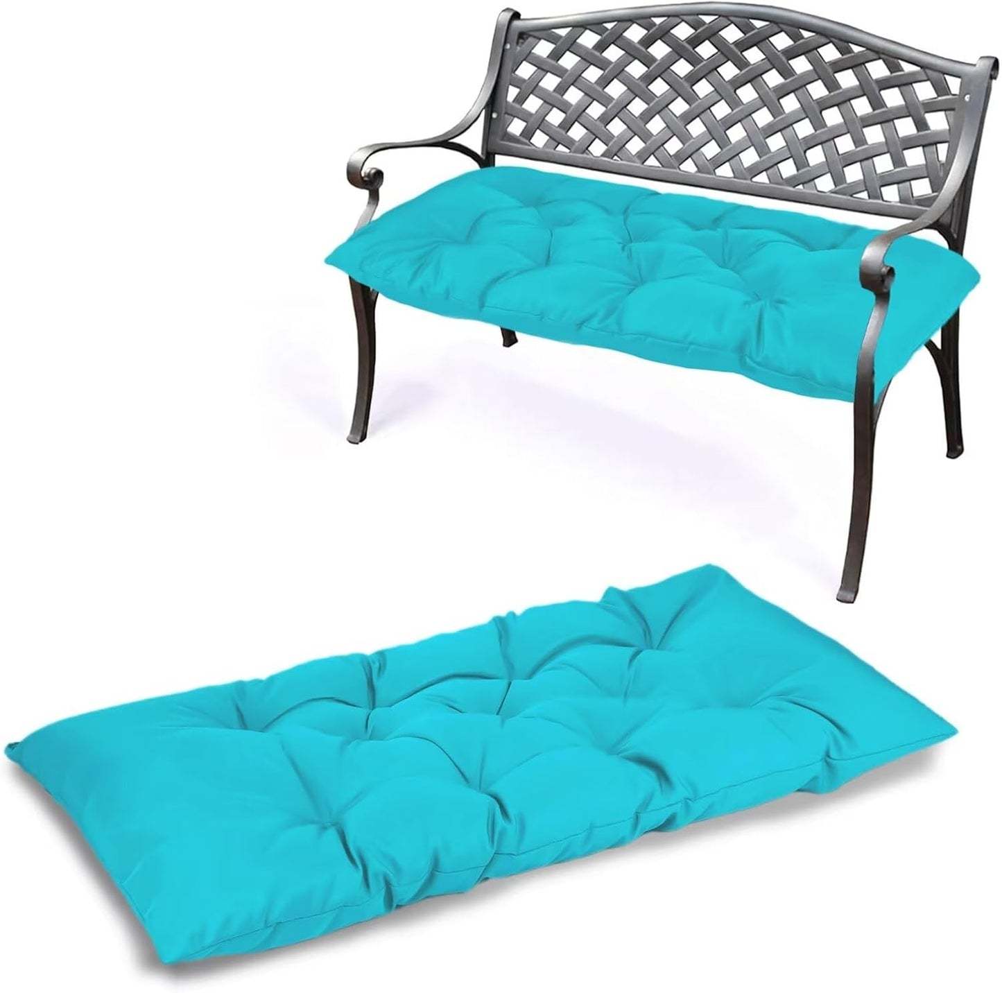 Waterproof Indoor/Outdoor Garden Bench Seat Cushions,Thicken Patio Bench Soft Rocking Chairs Pad Lounger Seat for Wicker Loveseat Settee（59 X 19.6 in，Turquoise