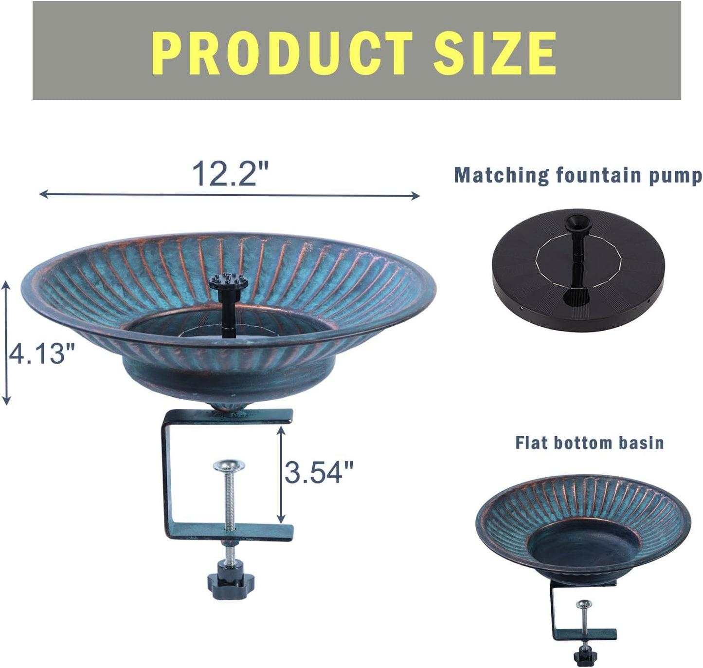 Solar Bird Bath,Deck Bird Bath with Solar Fountain,Metal Bird Bath Bubbler,Deck Mounted Bird Bath,Adjustable Sturdy Balcony Bird Bath,Patio Garden Decor