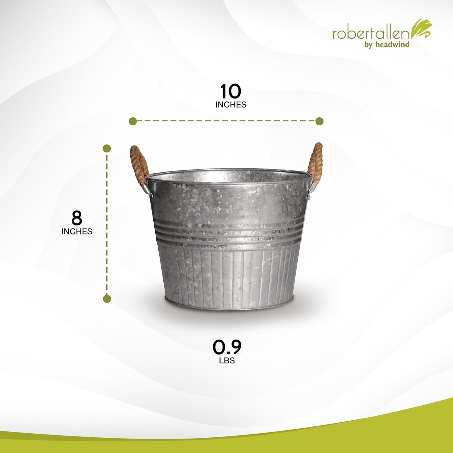 Headwind Round Galvanized Bucket w/Rope Handles – 10 Inch Metal Tub Bucket Planter for Outdoor Plants with Drainage Hole – Galvanized Large Outdoor Planters Buckets by Robert Allen