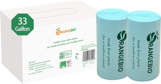 33 Gallon Home Compostable Yard Waste Bags, 40 Count, 1.1 Mil, Lawn & Leaf Bags US BPI ASTM D6400 and OK Compost Home Certified