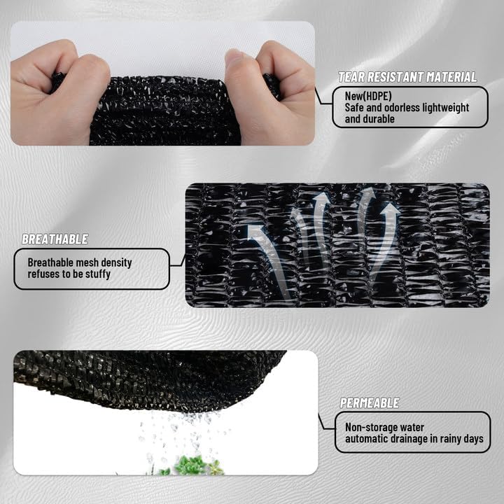 Cool Area 70% Sun Shade Cloth Mesh Tarp with Grommets for Plant Cover 20x20ft Patio Canopy Garden Pergola Greenhouse Car Barn Kennel Black