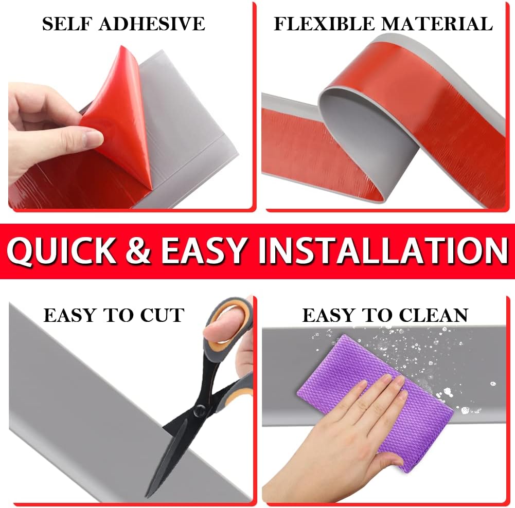 FONUNO Vinyl Wall Base Baseboard Molding Trim 4" Flexible Self Adhesive Rubber Wall Base Moulding Trim Peel and Stick Design, 4 Inch x 100 Feet, Gray