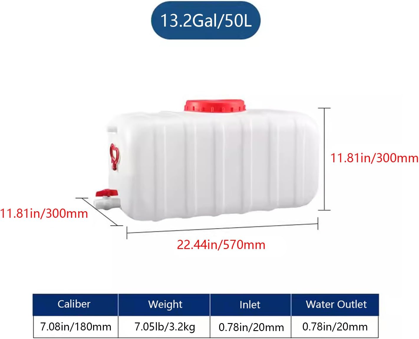 Plastic Water Storage Carrier with Tap 25L/35L/50L/80L/110L/200L Water Tank Dispenser Emergency Water Container for Camping Caravan Hiking Outdoor(Size:13.2Gal/50L)