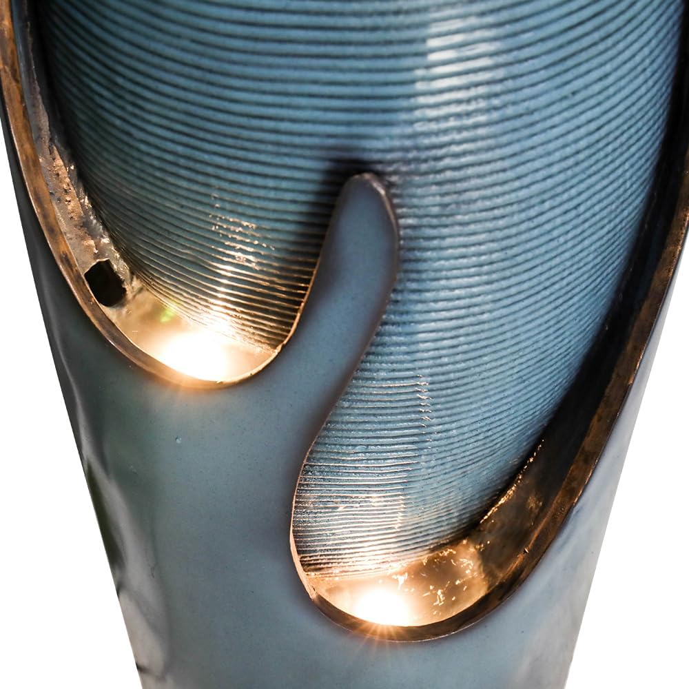 watnature 38.7”Tall Outdoor Water Fountains and Waterfalls - Indoor Water Urn Fountain, Modern Floor Standing Water Fountains with LED Lights and Pump for Garden, Patio, House Decor