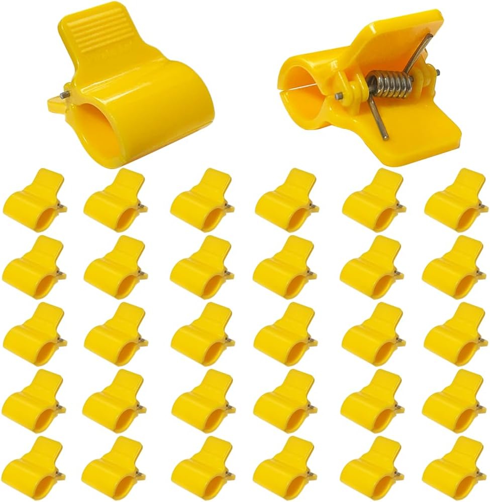 Greenhouse Clamps for 1/2 Inch PVC Pipe, Greenhouse Hoops,Support Frame, Grow Tunnel,Plant Support Garden Stakes. Yellow Garden Clips For Fixing Plant Cover, Plastic Sheeting, Film Row Cover, Net.