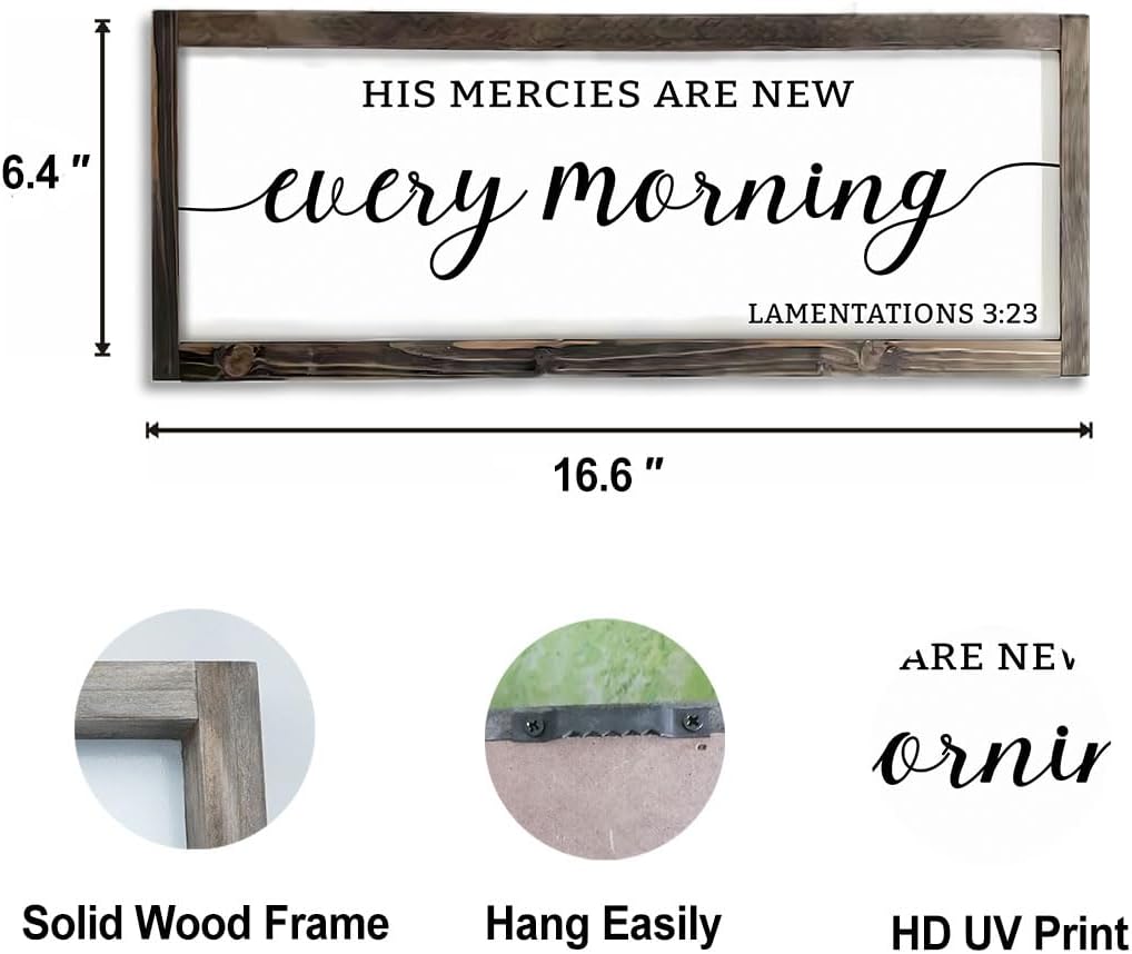 Dazingart Farmhouse Bible Verse Sign, His Mercies Art New Every Morning, Scripture Wall Decor Baptism Lord Is Faithful Sign (Every Morning)