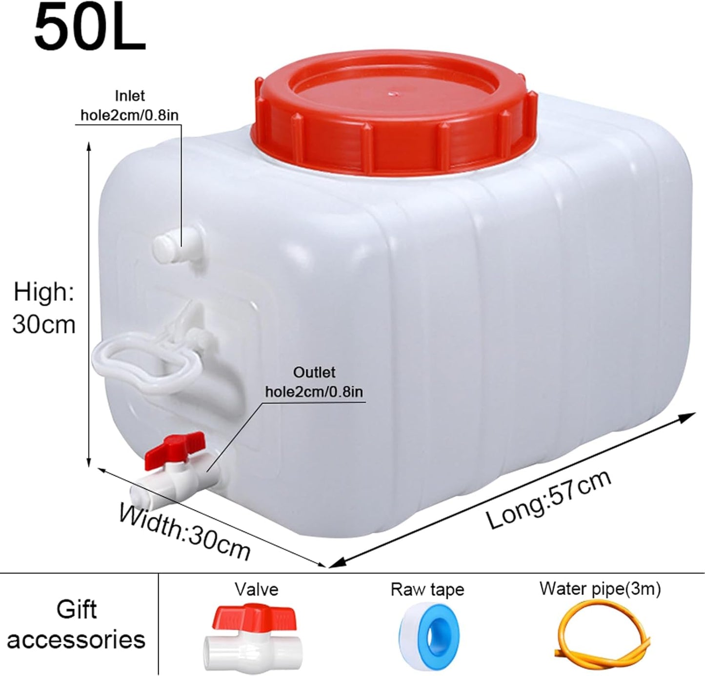 Water Storage Containers Water Carrier Plastic Water Tank with Tap Emergency Water Container 50L/80L/110L/200L Water Bucket Jug for Hiking Camping Driking Outdoors Indoors(Size:50L)