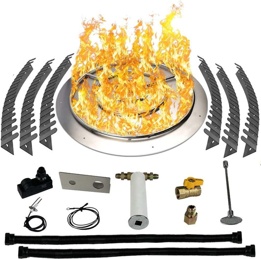 Stainless Steel Fire Pit Burner Pan & Ring Pro Kit for Natural Gas, 36-Inch Pan, 30-Inch Ring, 250,000 BTU Max