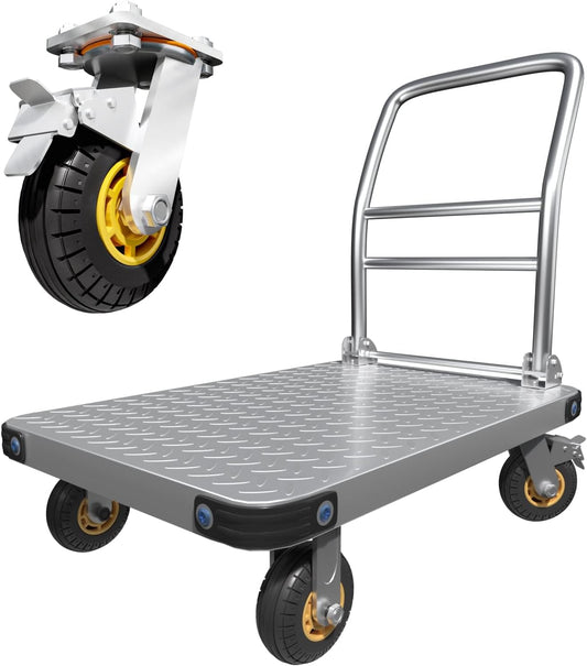 Heavy Duty Platform Truck Flat Moving Cart Hand Trucks, 2600Lbs Steel Push Cart Dolly, 48 x 24in Large Flatbed with 6'' 360 Degree Swivel Wheels for Easy Storage