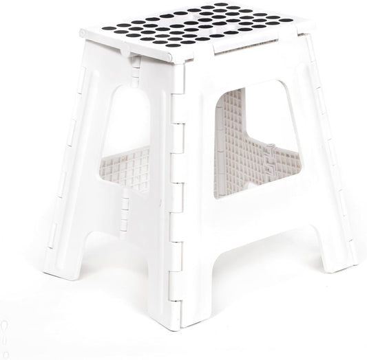 Kikkerland Rhino Foldable Step Stool – Holds Adults up to 300 Lbs, Best for Kitchen & Bathroom – Collapsible, Portable, Lightweight Stepping Stool with Sturdy, Non-Slip Design – White, 15”