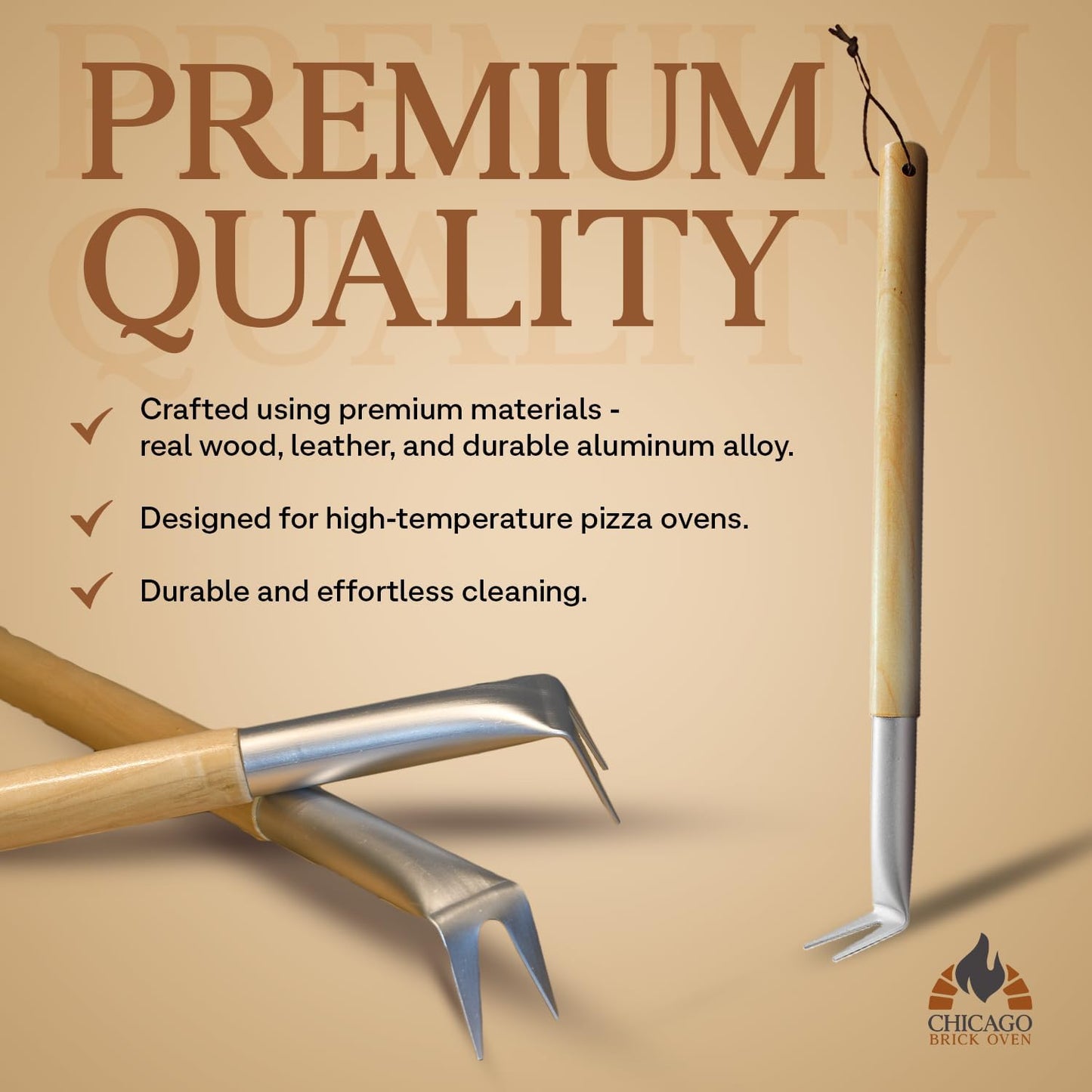 Pizza Bubble Popper Spinner Turning Fork Aluminum 17.5 inch with Wooden Handle and Leather Strap (2-Pack), Pizza Turner Peel - Outdoor Pizza Oven Accessories