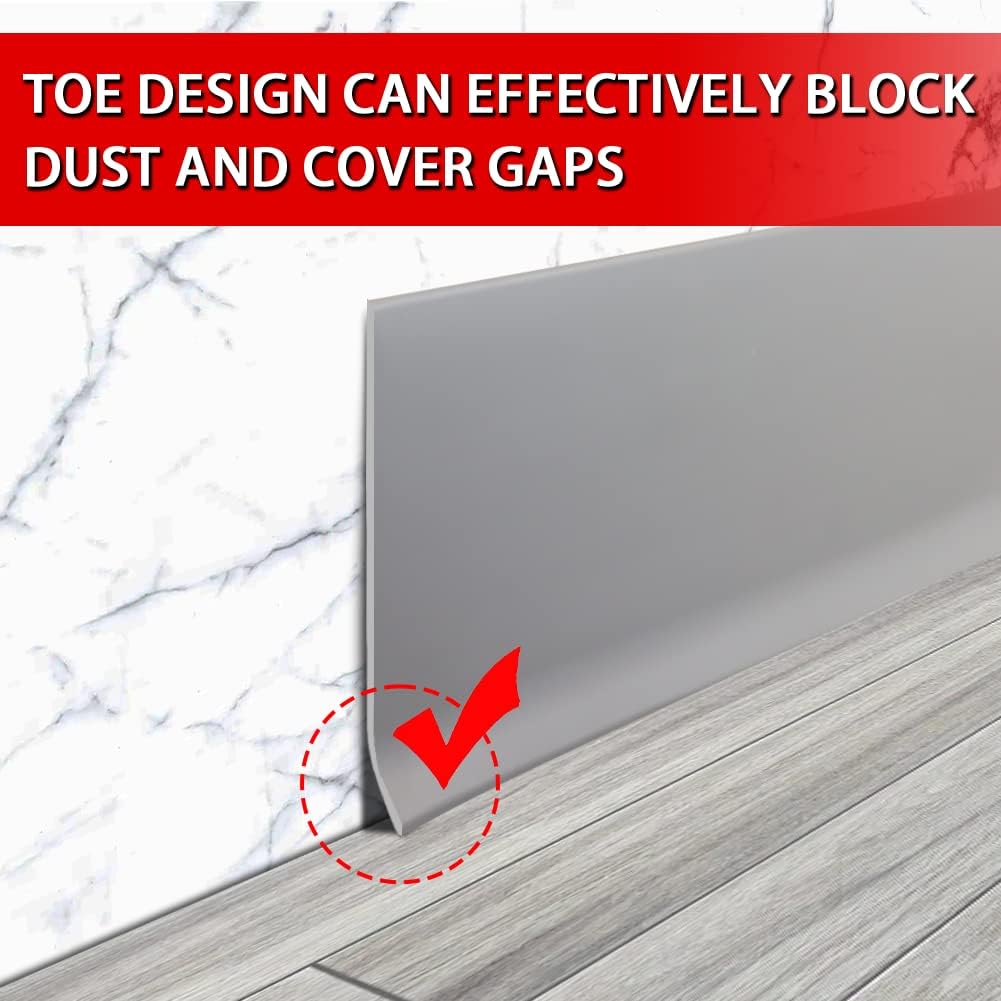 Vinyl Wall Base Baseboard Molding Trim 6" Flexible Self Adhesive Rubber Wall Base Moulding Trim Peel and Stick Design, 6 Inch x 60 Feet, Gray