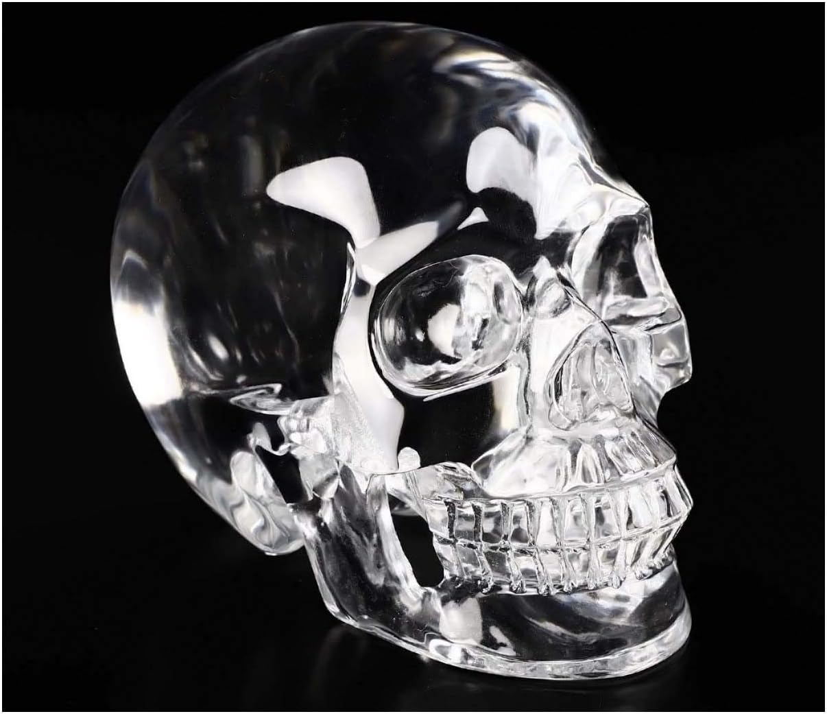 Skullis 5.0" K9 Crystal Skull, Hand Carved Gemstone Fine Art Sculpture, Reiki Healing Stone Statue.