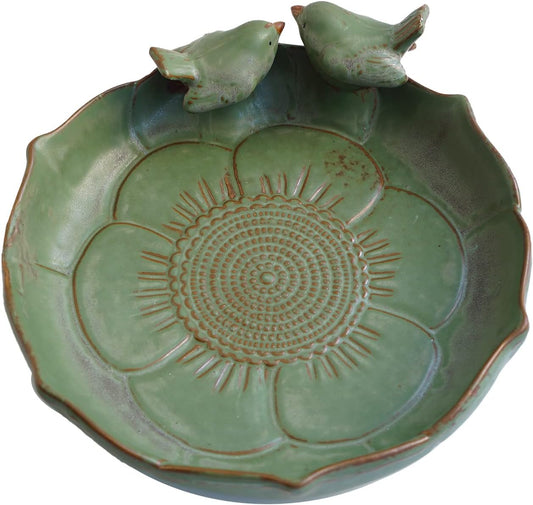 Light Green Ceramic Heavy Duty Wild Bird Bath Bowl or Feeder for Outdoor Garden, Bowl Only