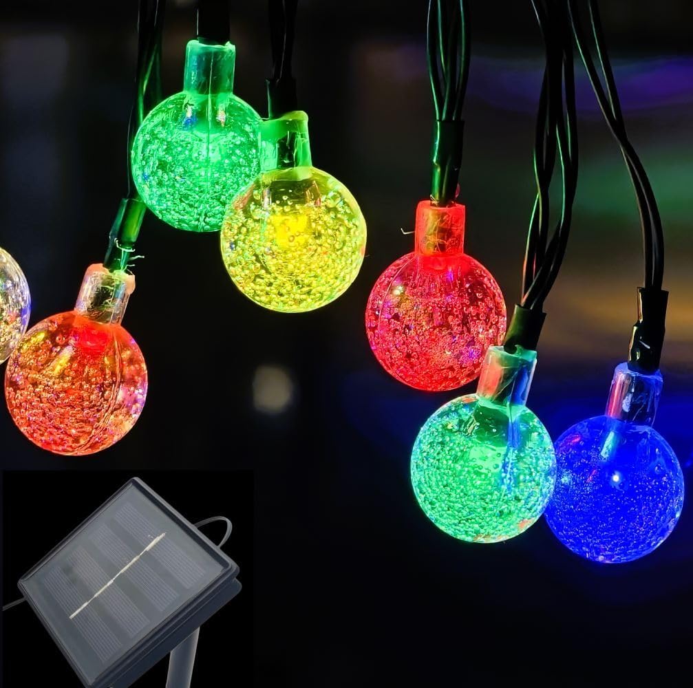 Solar String Lights Outdoor, 20ft Waterproof 30 LEDs 8 Modes Crystal Globe Solar String Fairy Lights Backyard Patio Christmas Lights for Holiday Party Gardens Backyard Wedding (Multicolor)