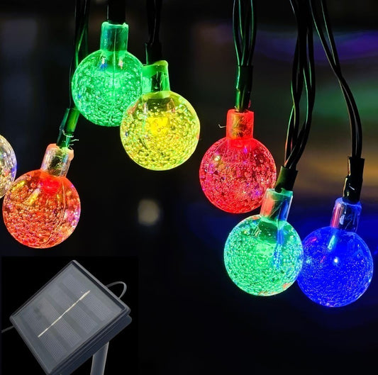 Solar String Lights Outdoor, 20ft Waterproof 30 LEDs 8 Modes Crystal Globe Solar String Fairy Lights Backyard Patio Christmas Lights for Holiday Party Gardens Backyard Wedding (Multicolor)