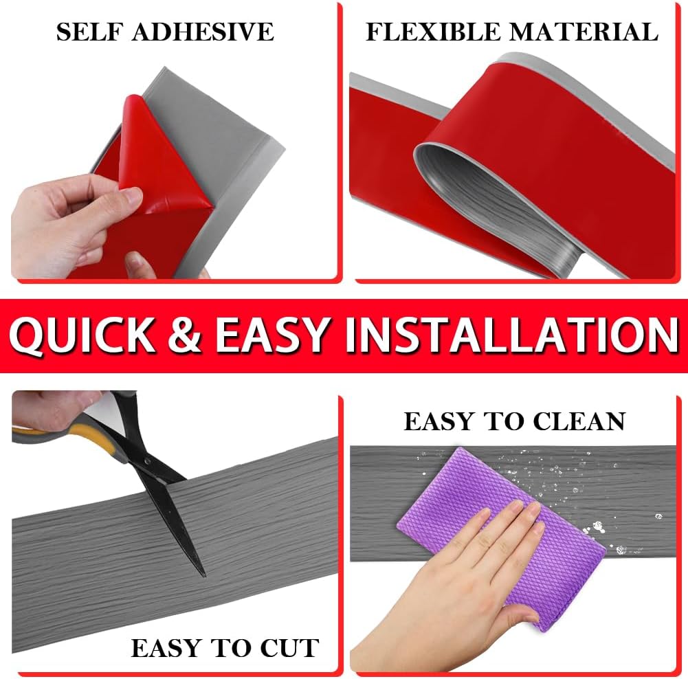 Vinyl Wall Base Baseboard Molding Trim 6" Flexible Self Adhesive Rubber Wall Base Moulding Trim Peel and Stick Design, 6 Inch x 60 Feet, Medium Grey Wood