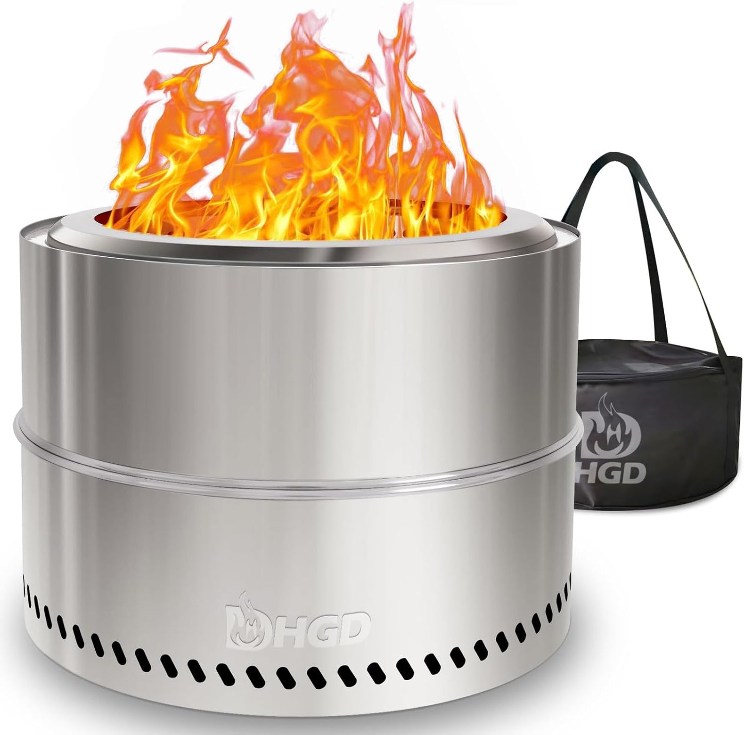 HGD 20 inch Smokeless Firepit Outdoor, Portable Smokeless Fire Pit for Camping with Travel Bag, Stainless Steel Wood Burning Stove for Backyard & Patio, Easy Setup & Compact Storage