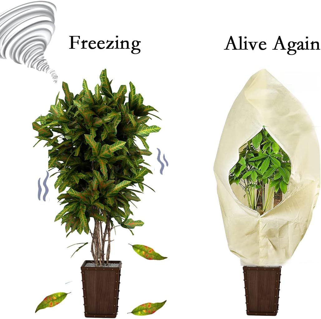 gardtree Winter Tree Covers Freeze Protection 47.2" x 70.8" 3 Packs, Thicker 2.4oz/yd² Garden Covers Frost Protection, Outdoor Plant Protector with Zipper Drawstring for Shrubs, Potted Plants