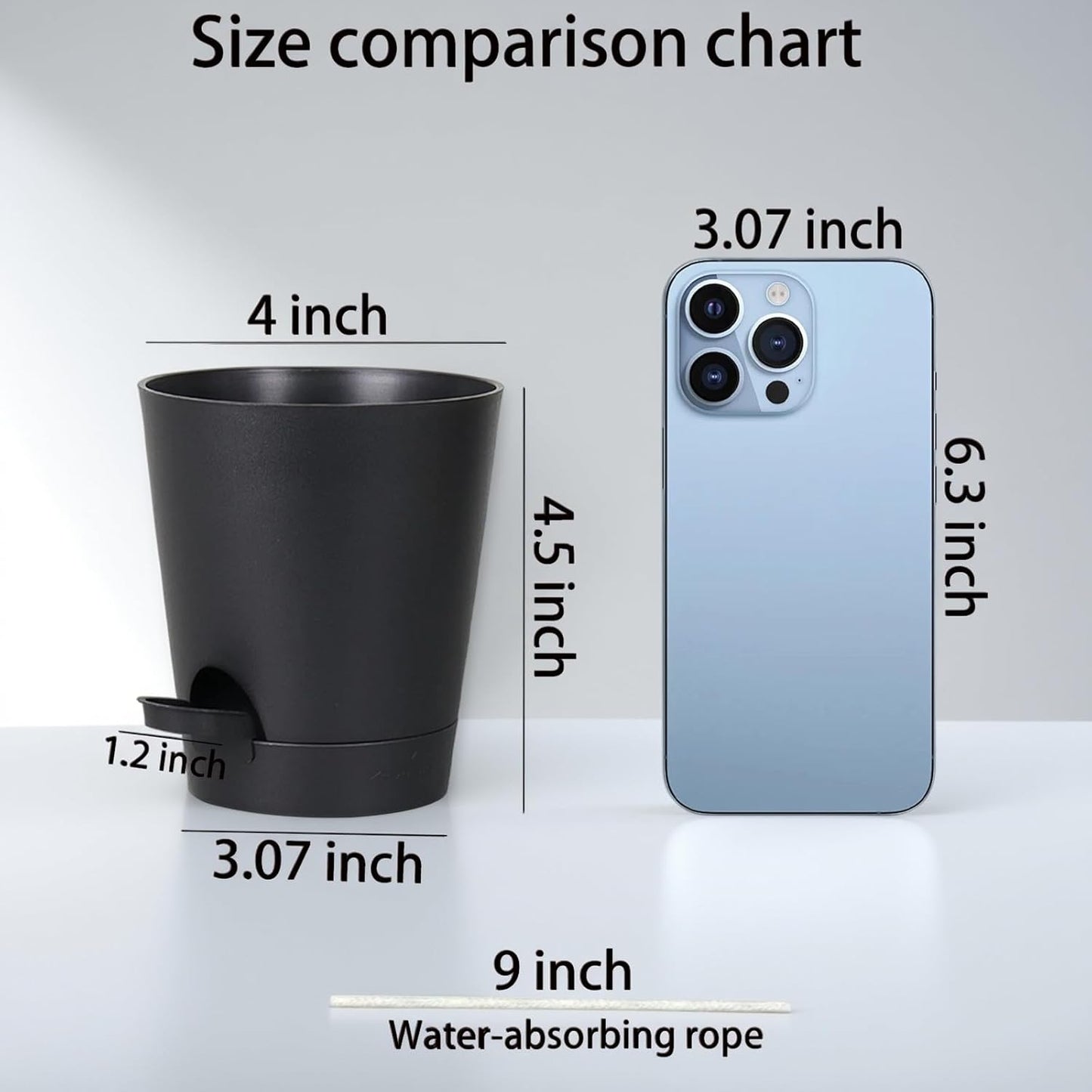 12 Pack 4 Inch Self Watering Plant Pots with Drainage and Saucers，Plastic Flower Pots for Indoor and Outdoor Plants, Nursery Planters for Houseplants and Herbs Black, 4 inch 12pcs