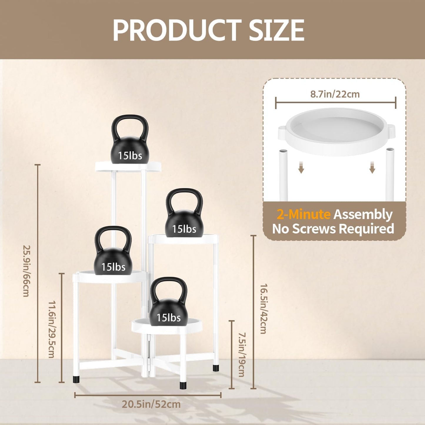 LASZOLA 4 Tiered Folding Plant Stand Indoor for Multiple Large Planter, Tall Heavy Duty Adjustable Rack with Rust Proof Plastic Shelving, Sturdy Vertical Tree Organizer for Narrow Inside Floor, White