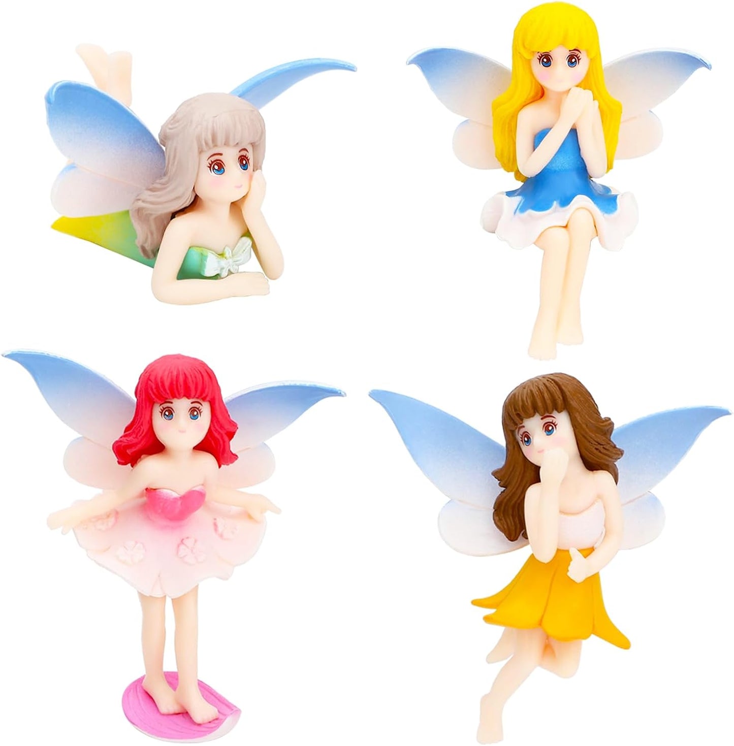 ONEST 4 Pieces Miniature Fairy Garden Accessories Small Fairy Figurines Hand Painted Fairies Figures Girl Fly Wing Figurines for Car Decor Fairies Garden Flower Pot Birthday Cake Topper